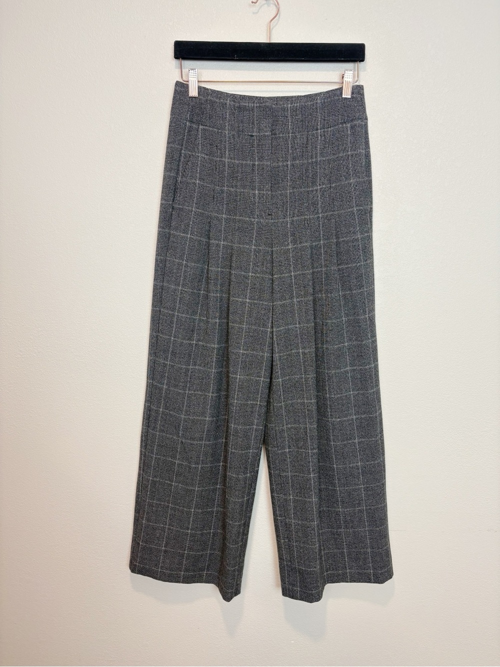 Banana Republic Ultra High Rise Flannel Wide Leg Gray Windowpane Trousers Size 4